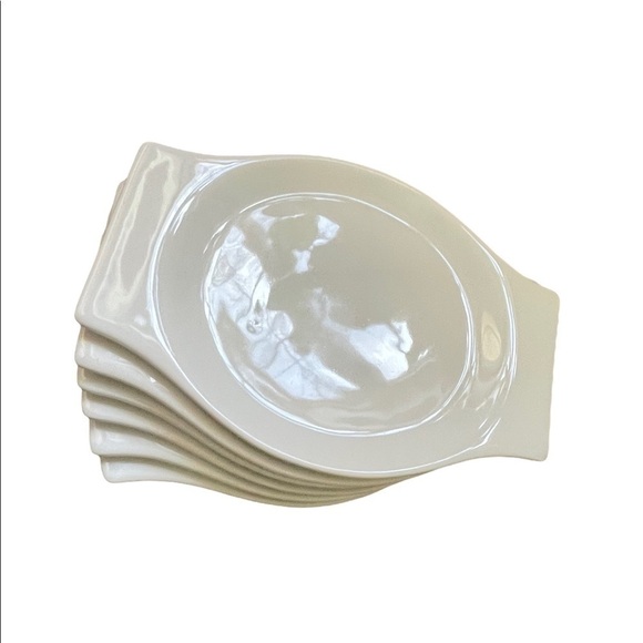 Crate & Barrel white porcelain handled appetizer plates-six - Picture 1 of 7